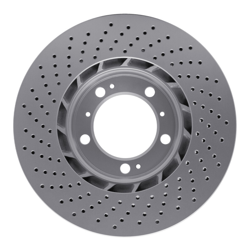 Porsche 911 Brake Rotor (1) - Right Front - R1 Concepts - Hi-Carbon Alloy GeoMET Coated Drilled Rotor - `98-`12